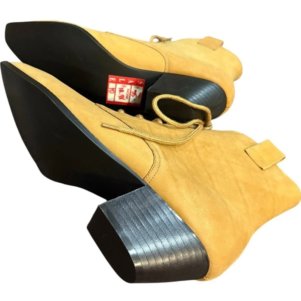 Vintage Dolcis Tan Leather Lace Up Ankle Boots NOS 10M Ogden Box 90s - Picture 6 of 12